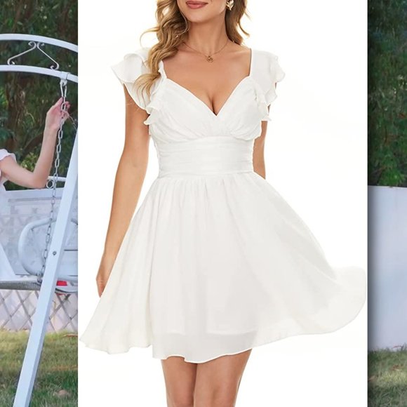 FOROLAV Sleeveless Ruffle Shoulder Smocked \Back Mini Dress - NEW WITH TAG! - Picture 6 of 16